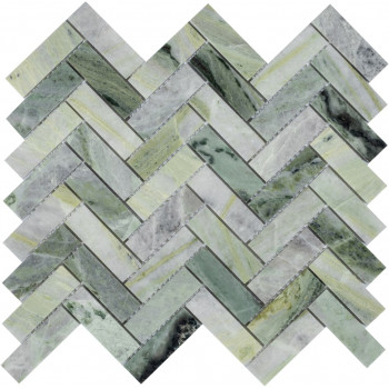 Onice Verde oliva POL fish  23x73x7 Мраморная мозаика Caramelle 317x282 мм